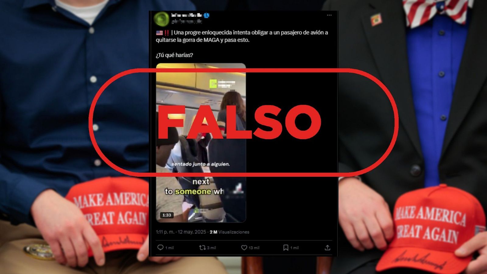 No son pasajeros discutiendo en un avión, es una escenificación