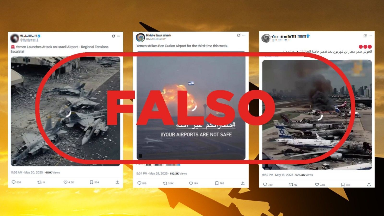 No son ataques hutíes contra aeropuertos de Israel, es falso