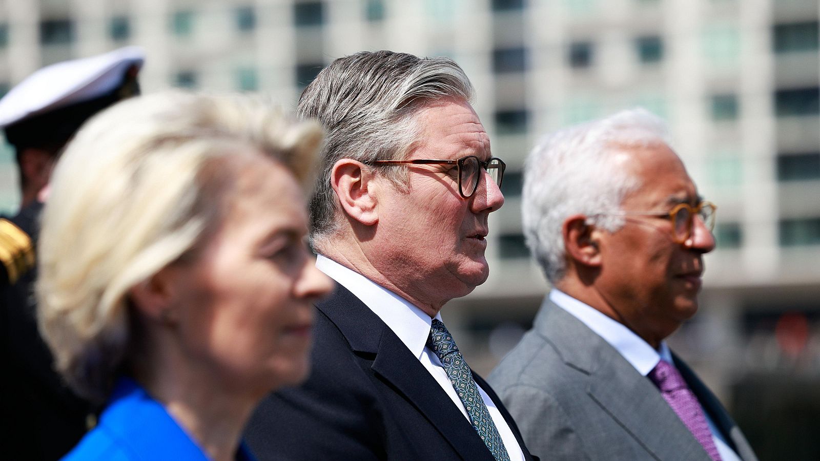 El presidente del Consejo Europeo, Antonio Costa, el primer ministro británico, Keir Starmer, y la presidenta de la Comisión Europea, Ursula von der Leyen