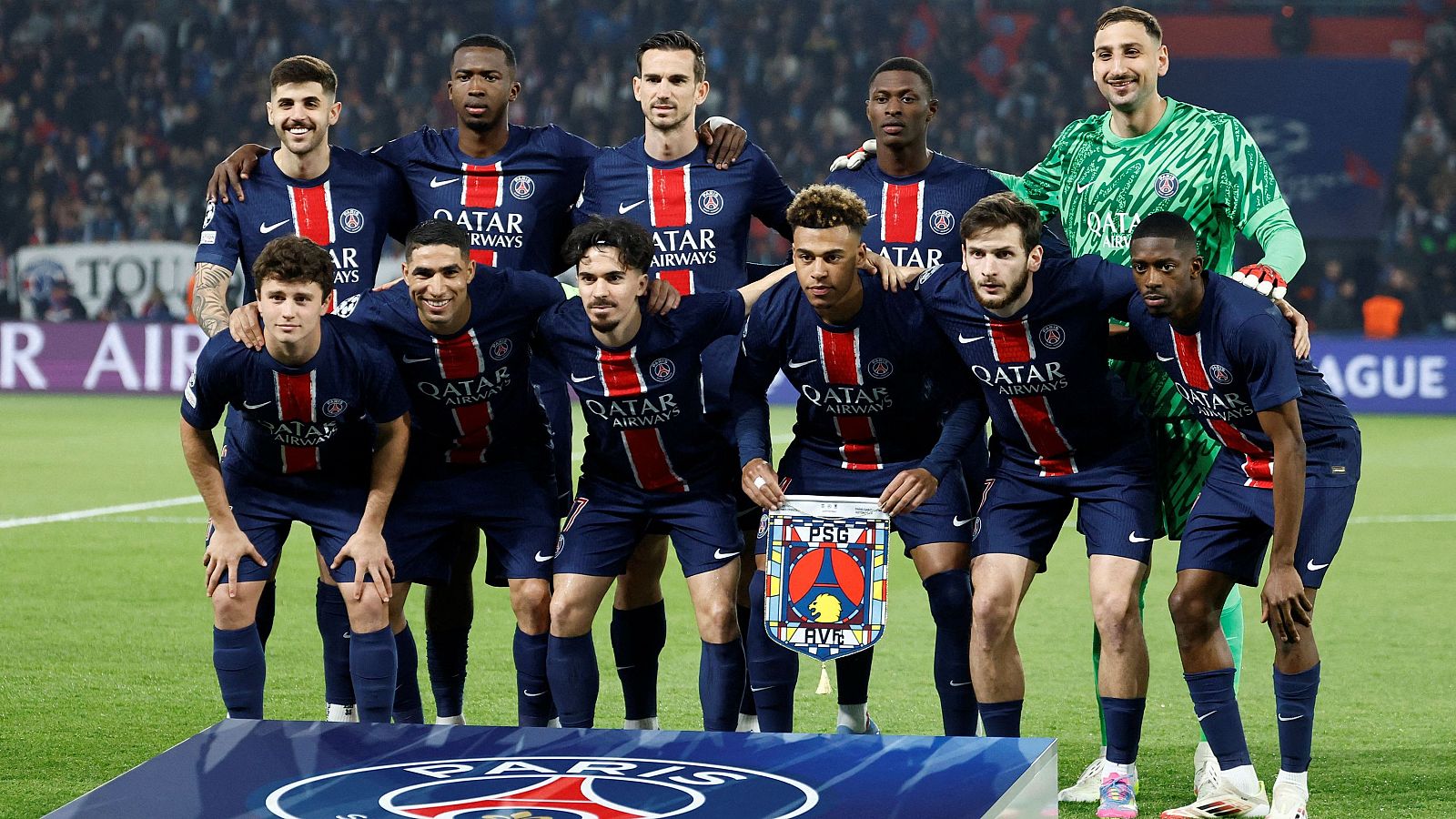 Imagen de la plantilla del Paris Saint Germain durante un partido de Champions League.