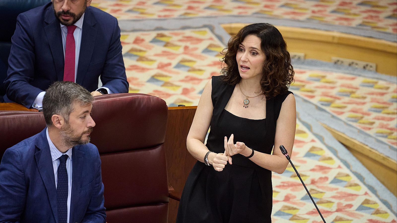 La presidenta de la Comunidad de Madrid, Isabel Díaz Ayuso, interviene este jueves en la Asamblea de Madrid.