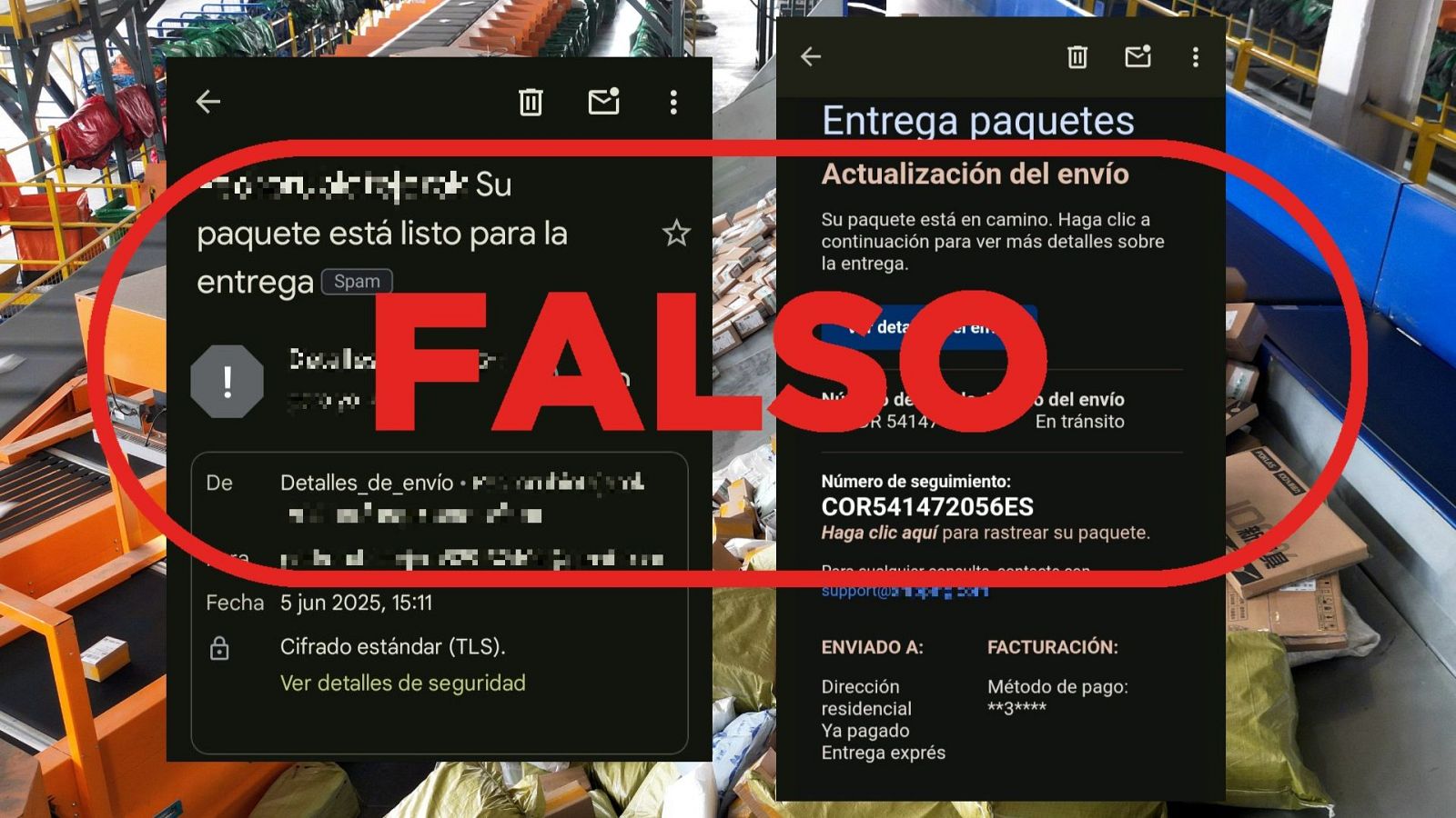 No es un correo para realizar el seguimiento de un pedido, es un fraude