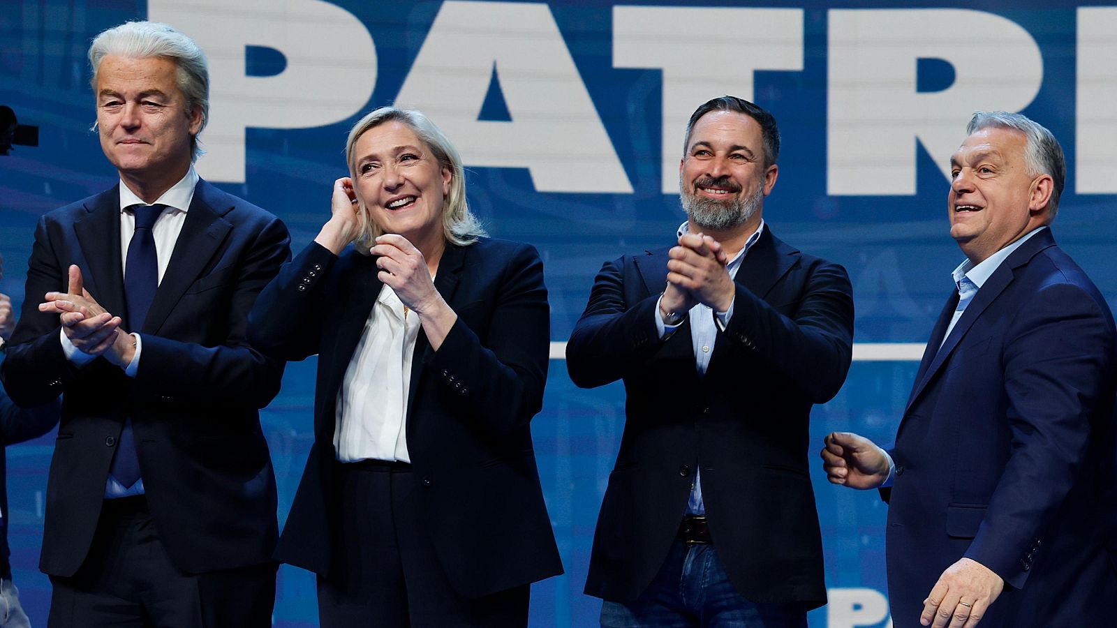 El líder de Vox y presidente de los Patriots, Santiago Abascal en la clausura la primera cumbre de Patriots en Madrid