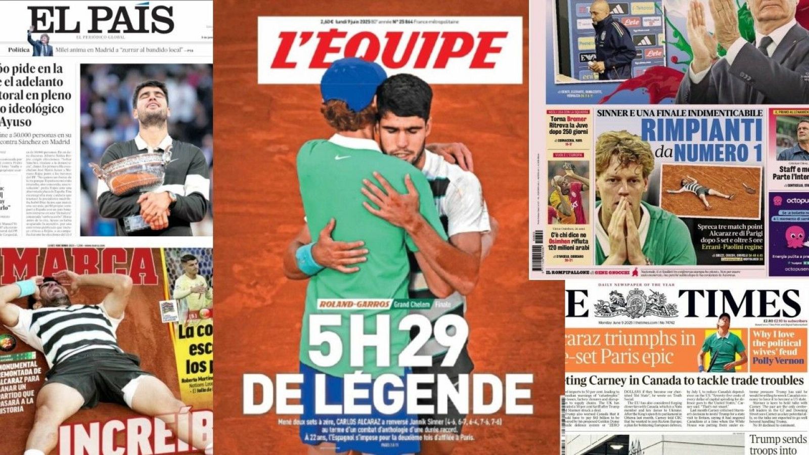 Las portadas más destacadas de la victoria de Alcaraz.