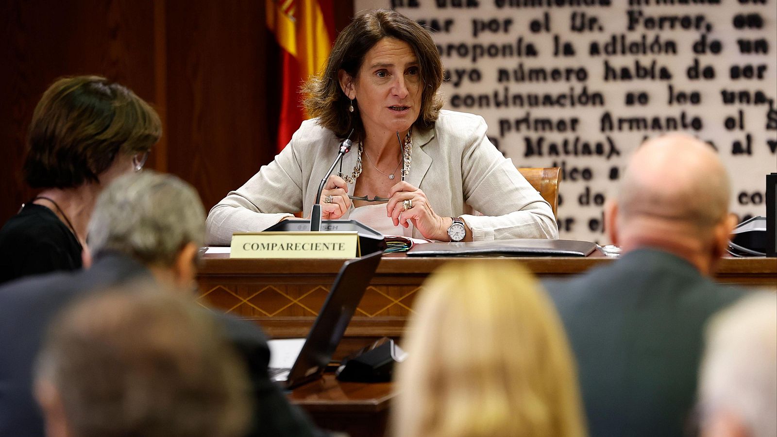 La vicepresidenta de la Comisión Europea y exvicepresidenta del Gobierno, Teresa Ribera, durante su comparecencia en el Senado