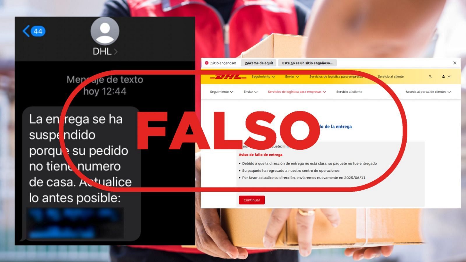 DHL no manda este SMS para actualizar la dirección de entrega de un pedido, es un fraude