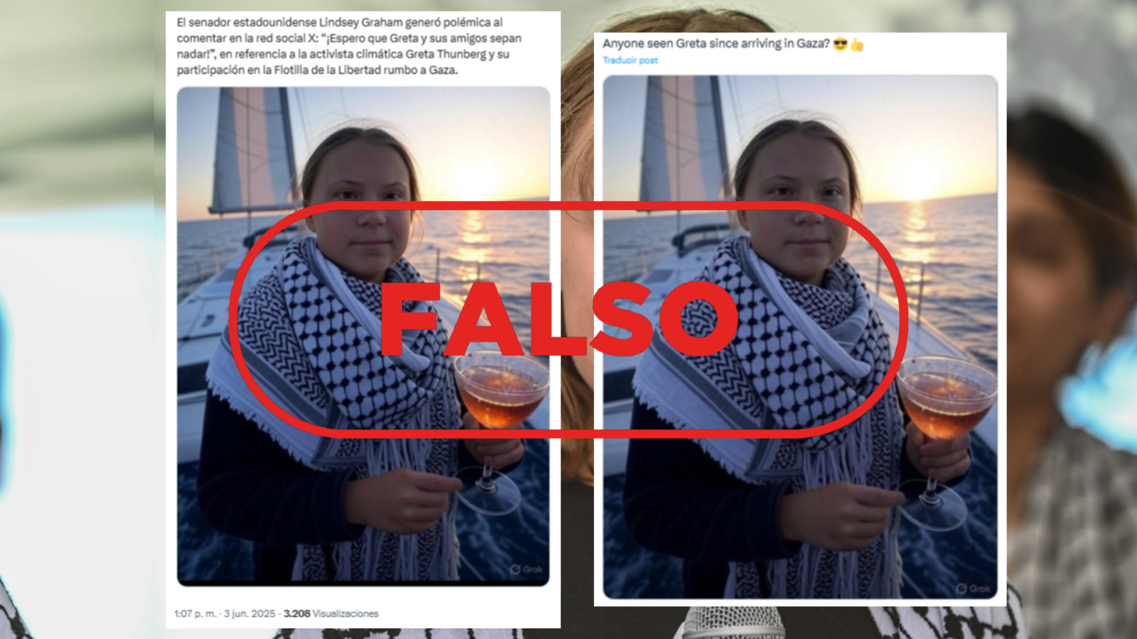 No es Greta Thunberg bebiéndose un cóctel en la Flotilla de la Libertad, es una imagen de IA