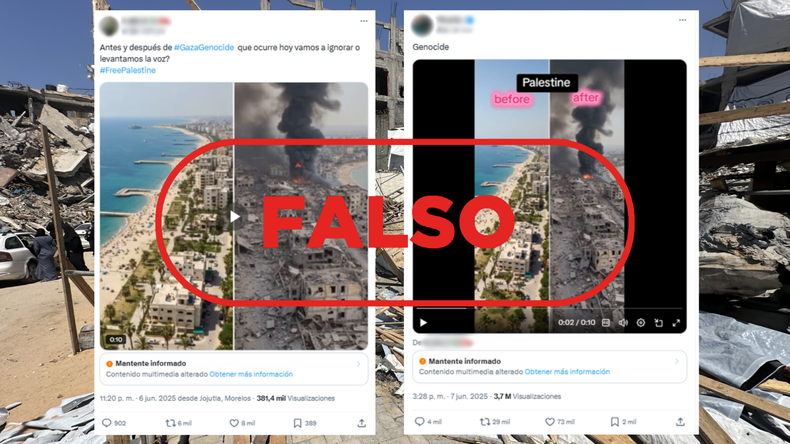 No es Gaza antes y después de los ataques de Israel, es un vídeo generado con IA