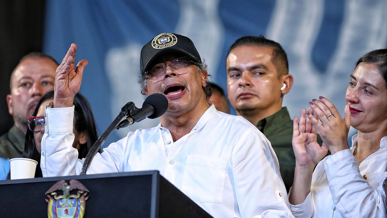 El presidente de Colombia, Gustavo Petro, habla en un mitin en Cali
