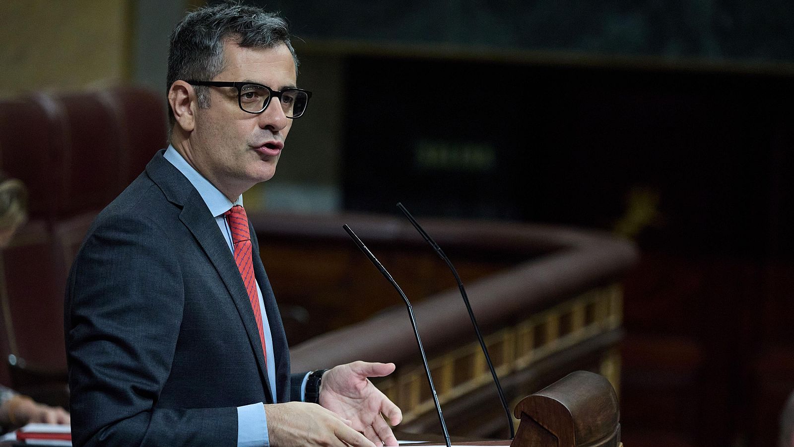 El ministro de la Presidencia, Justicia y Relaciones con las Cortes, Félix Bolaños, interviene en el debate sobre la reforma del acceso a las carrera judicial y fiscal.