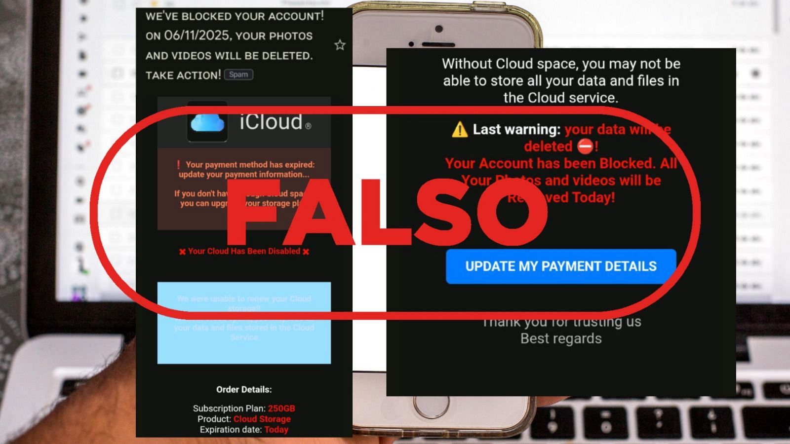 iCloud no manda este email para actualizar el método de pago, es un fraude