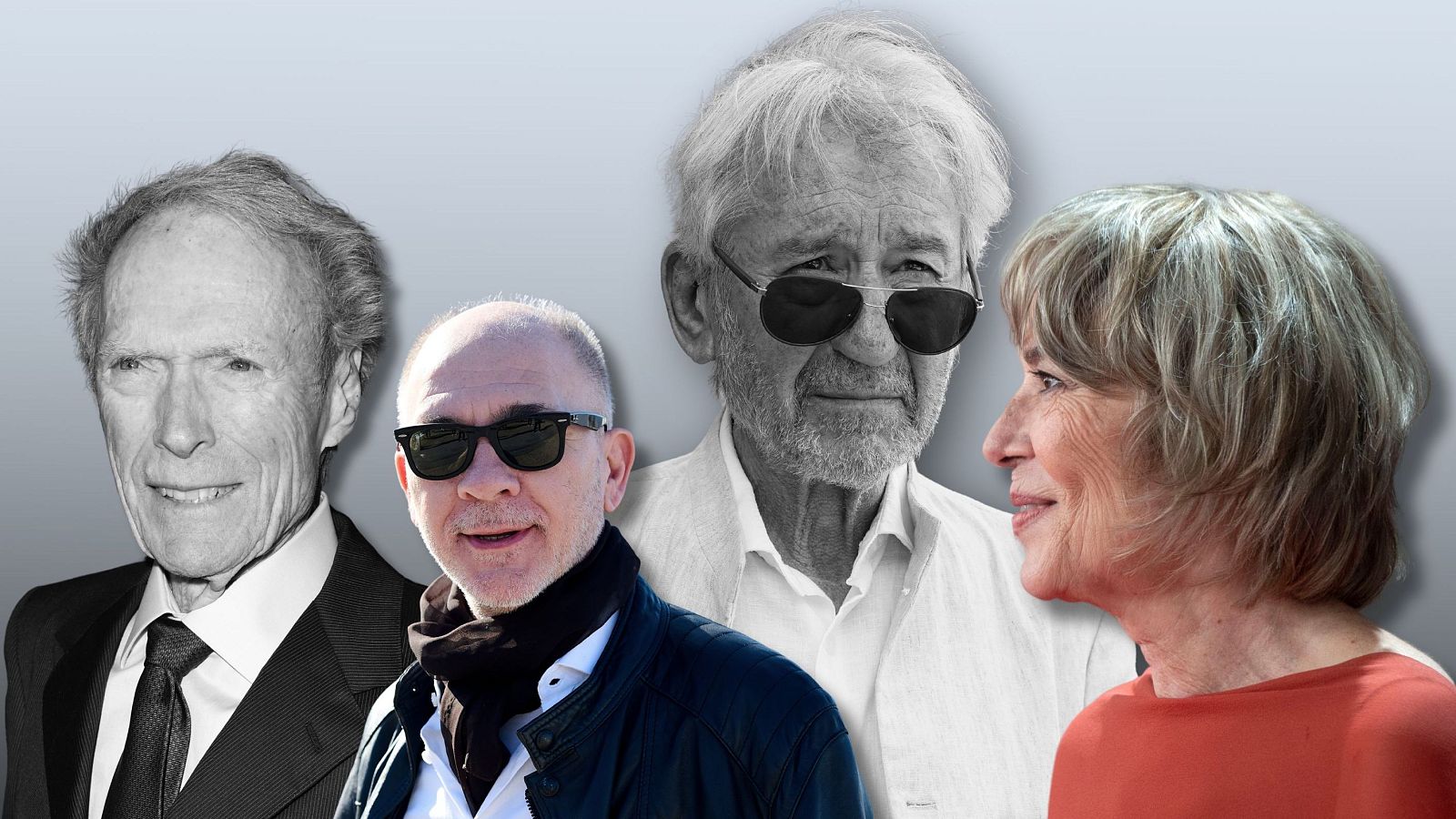 Collage de cuatro retratos en blanco y negro y color, con el texto "Somos cine".