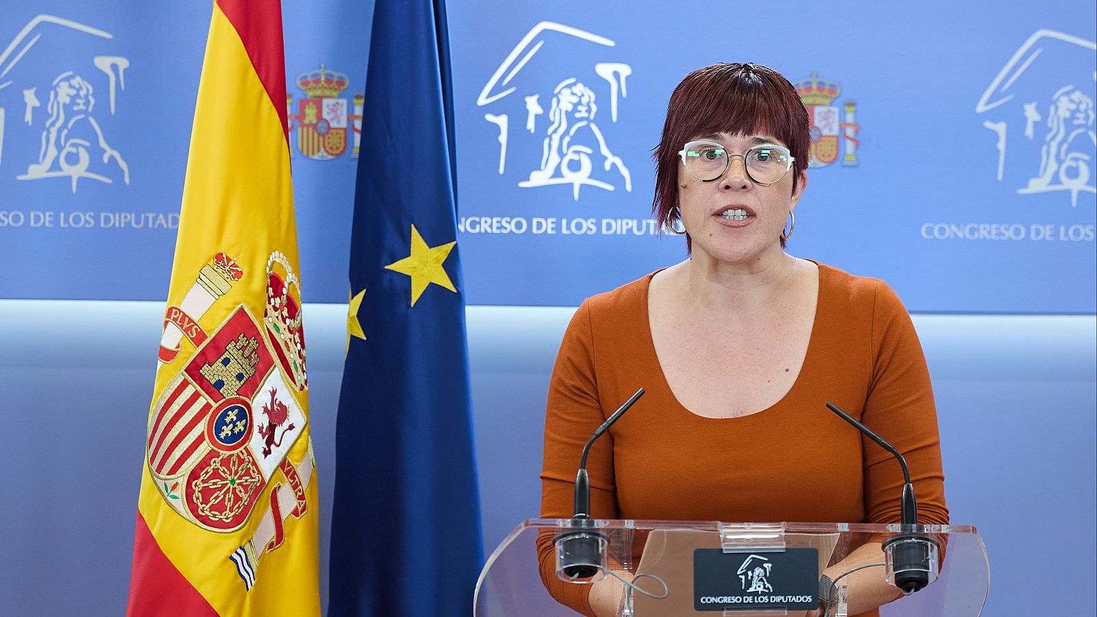 Àgueda Micó, diputada de Compromís en el Congreso, durante la rueda de prensa de este martes
