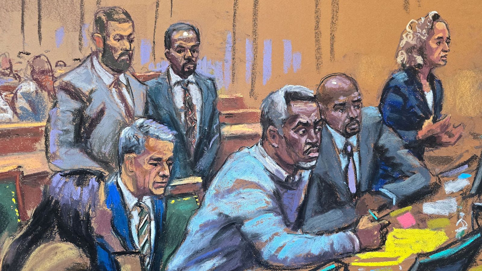 El rapero Sean "Diddy" Combs, acusado por agresiones y amenazas, en el juicio celebrado este jueves en Nueva York.