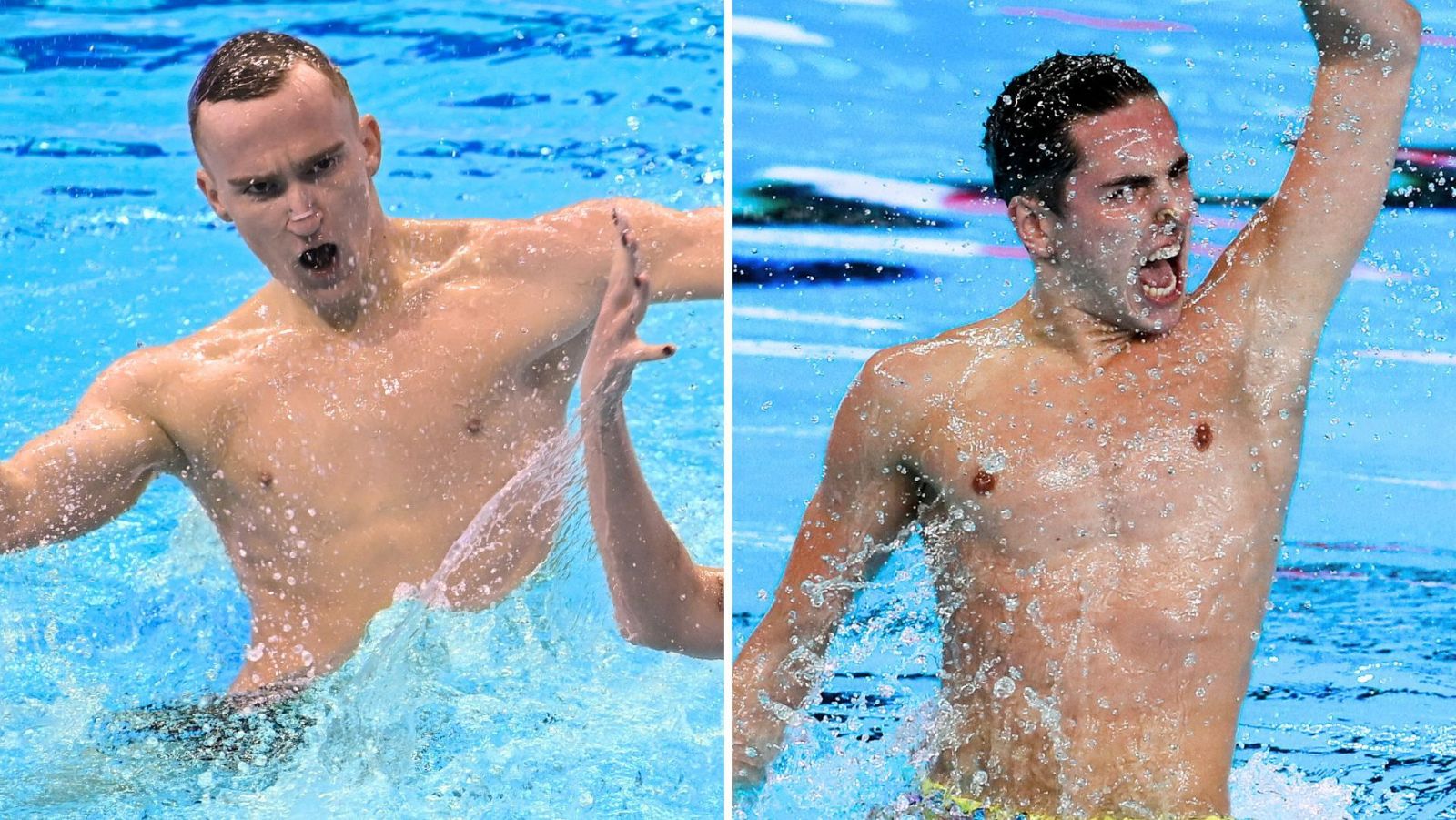 Aleksandr Maltsev (izquierda) y Dennis González, referentes de la natación sincronizada masculina, en una fotocomposición