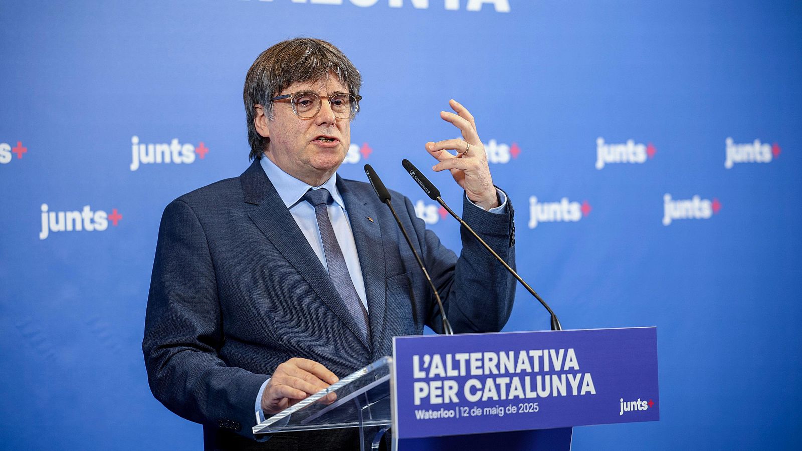 El expresident català Carles Puigdemont en una intervenció pública a Waterloo
