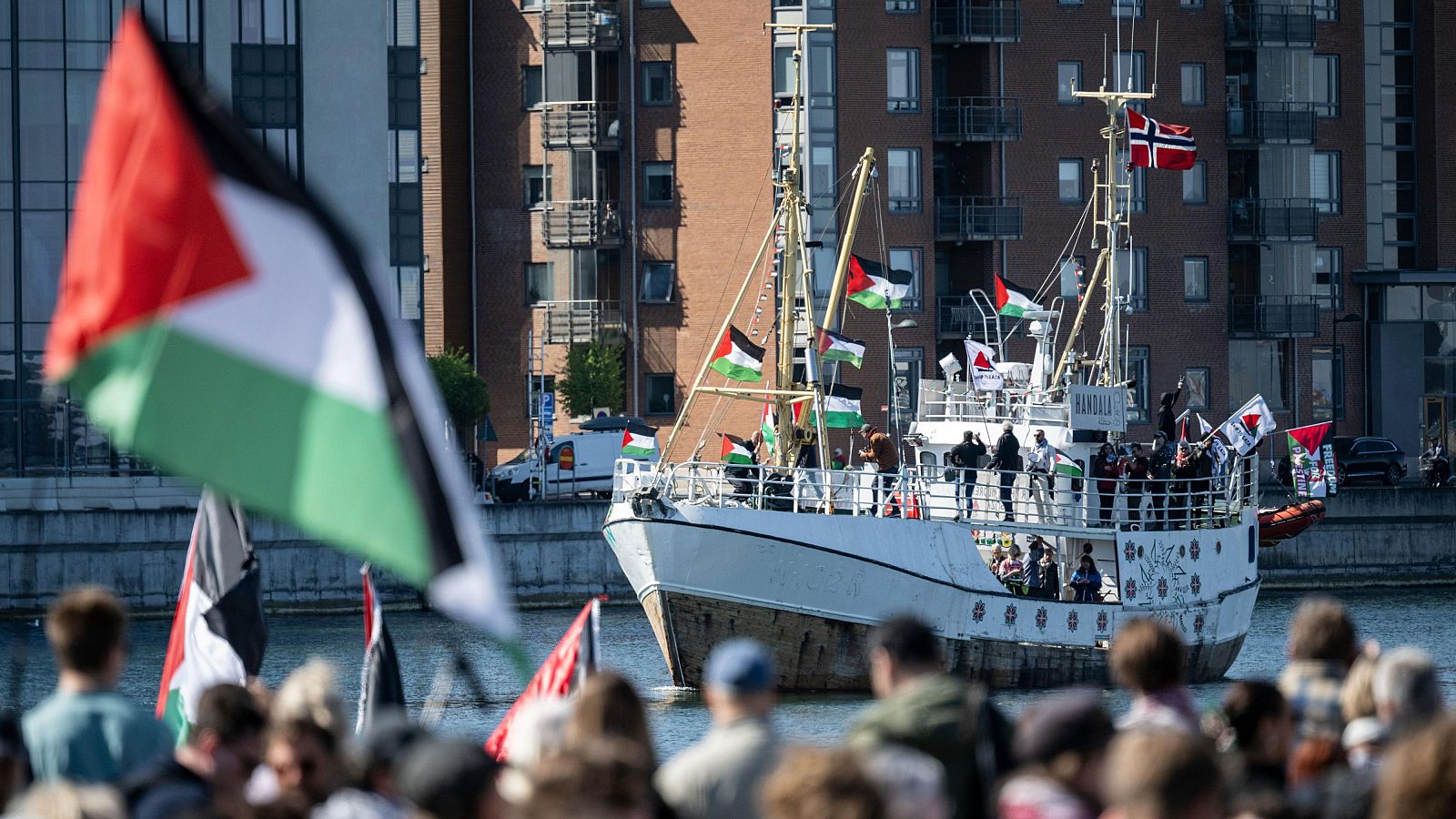Llegada del barco Handala al puerto de Malmö, Suecia