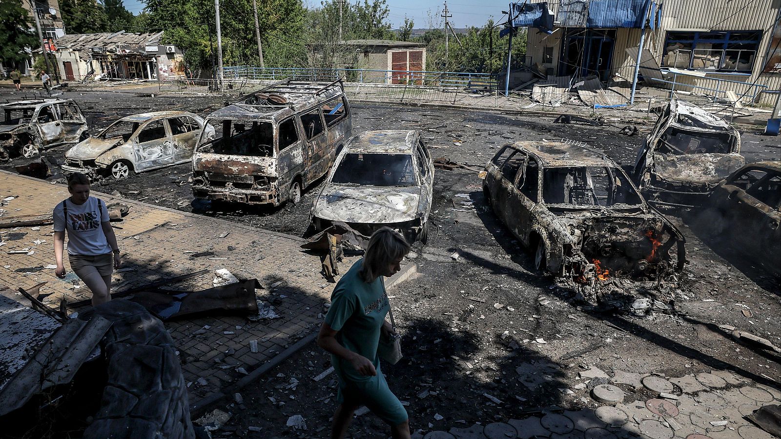 La localidad de Druzhkivka en la región de Dónetsk tras un ataque ruso