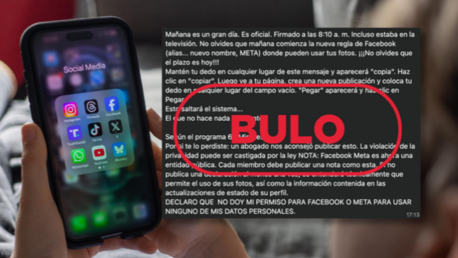 Copiar y pegar este texto en tu perfil de Facebook no impedirá a Meta usar tus datos