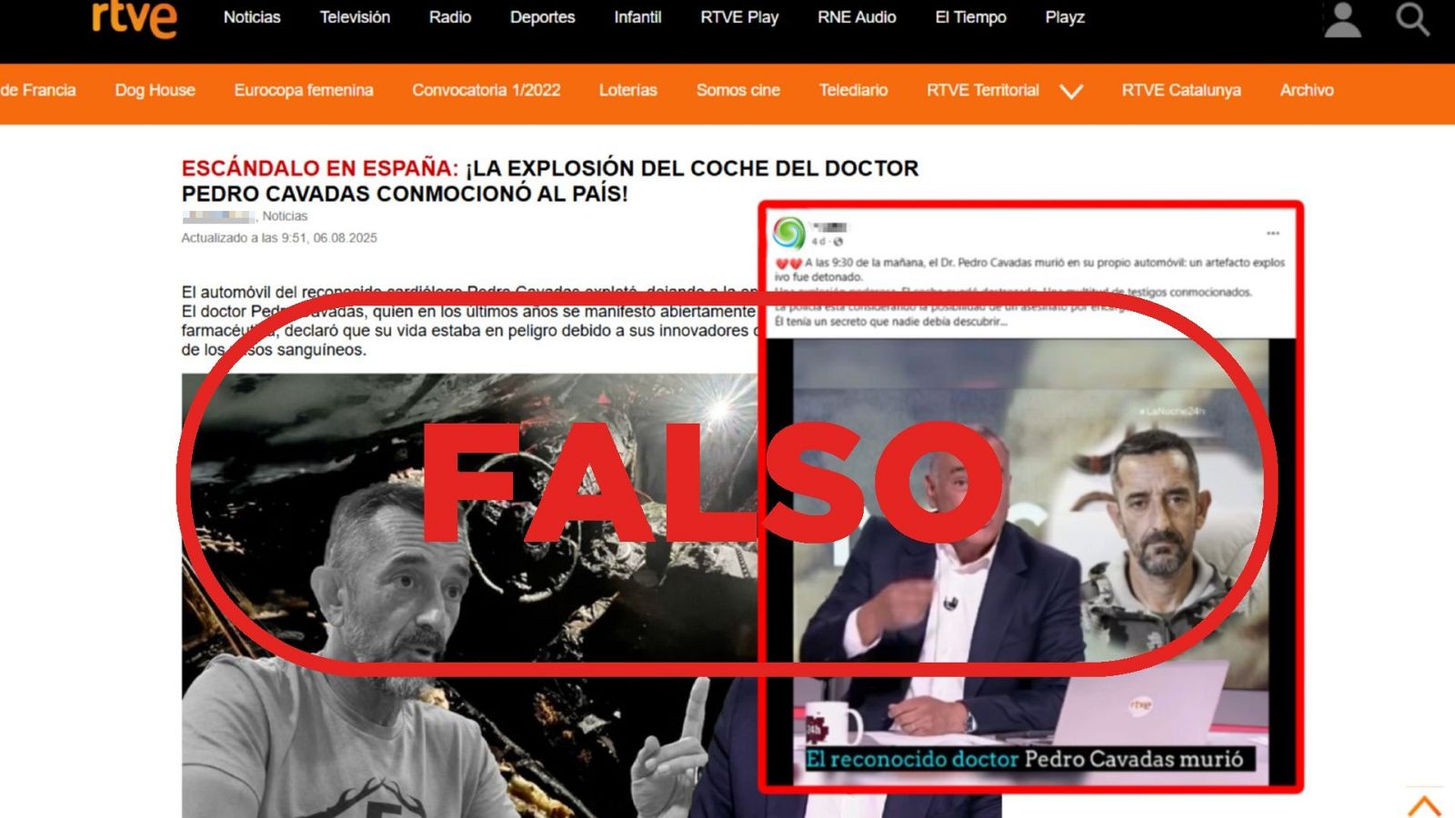 RTVE no ha informado de la muerte de Pedro Cavadas, es falso