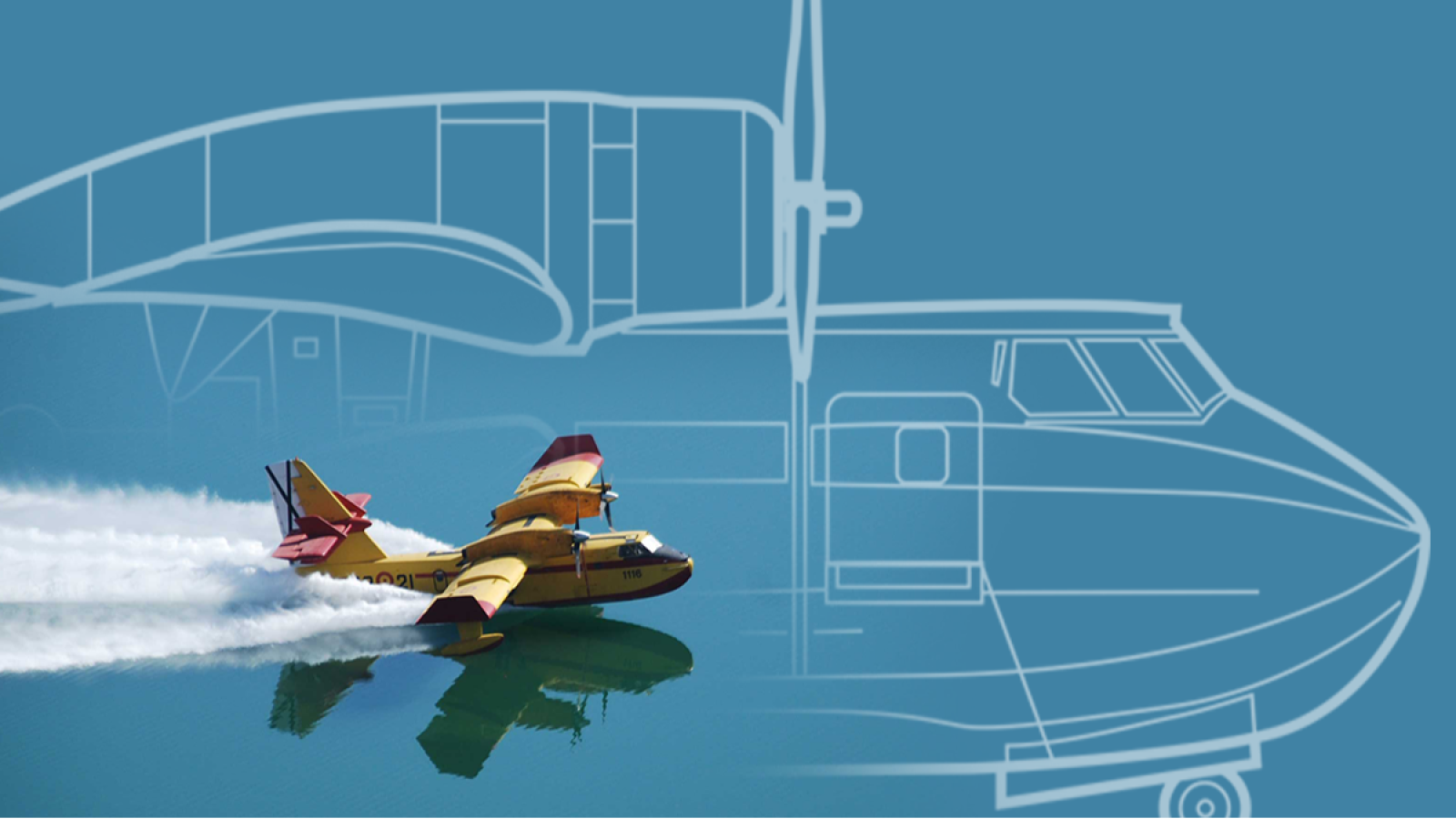 Un avión anfibio de extinción de incendios durante la recarga de agua