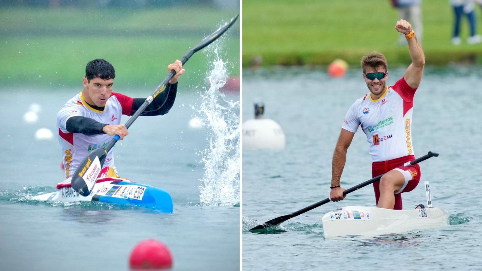 Fotocomposición con Álex Graneri (izqda) y Jaime Duro, en el Mundial de piragüismo de Milán