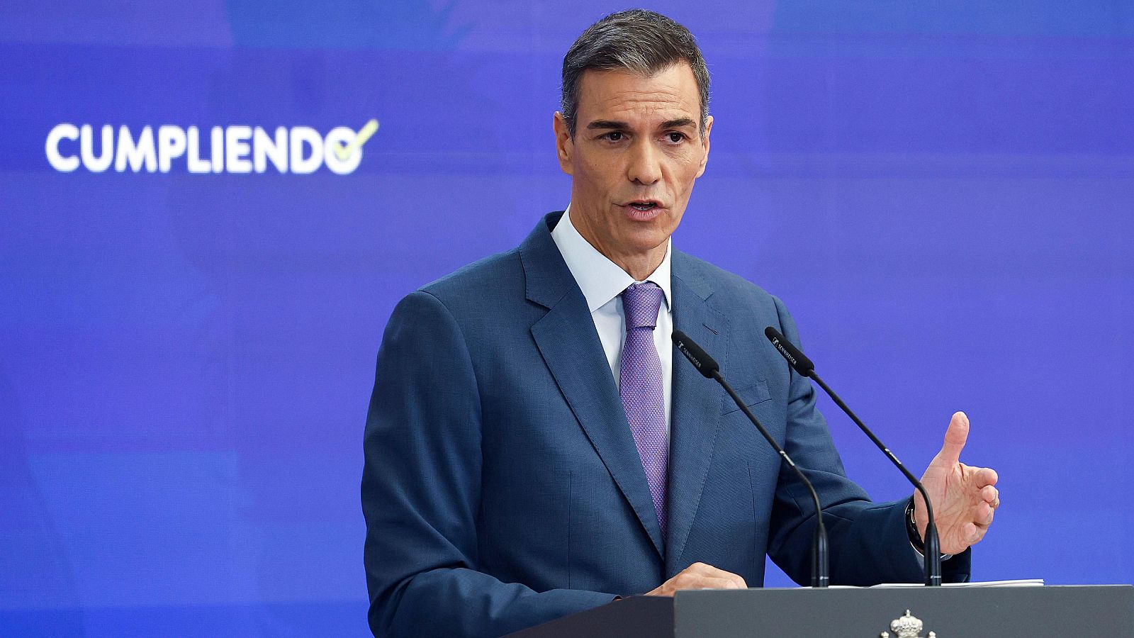 El presidente del Gobierno, Pedro Sánchez durante una rueda de prensa en el Palacio de la Moncloa
