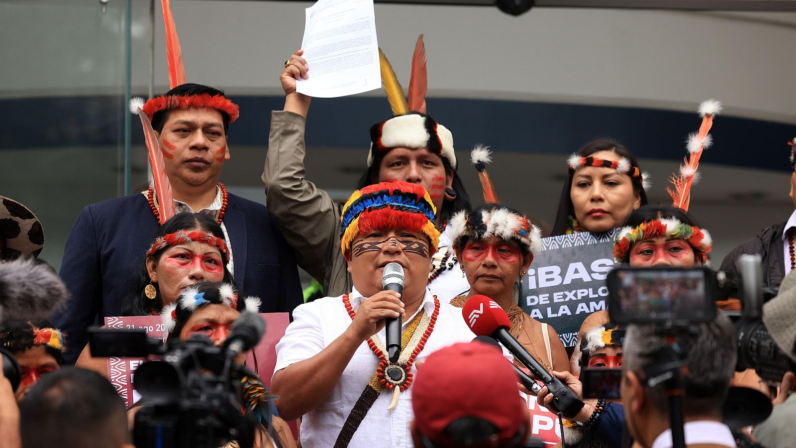 Marlon Vargas, líder de la Conaie, durante una protesta en agosto de 2025