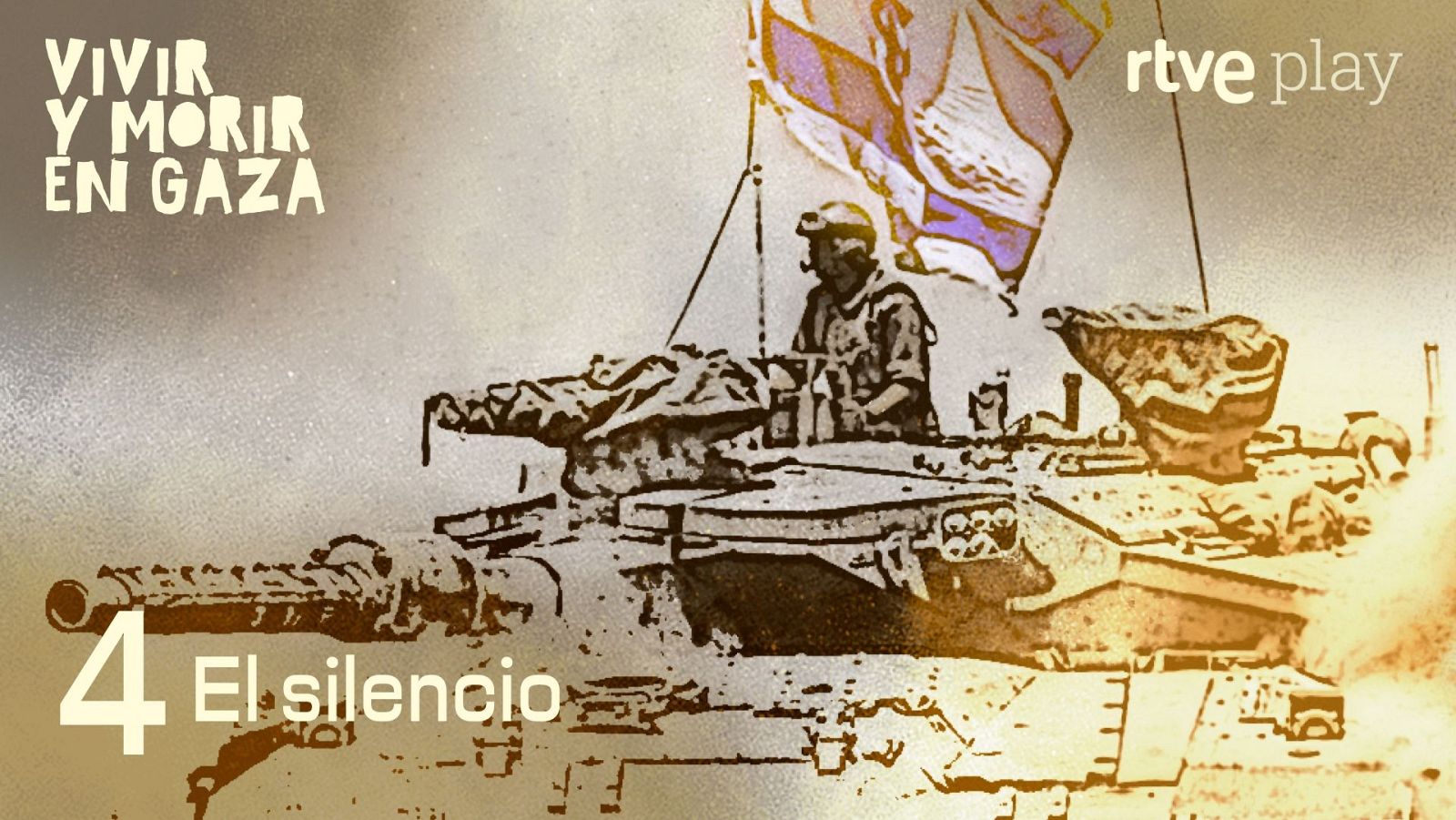 Captura de un capítulo de radio: tanque militar, soldado en su interior, bandera y el número 4 con el subtítulo "El Silencio".