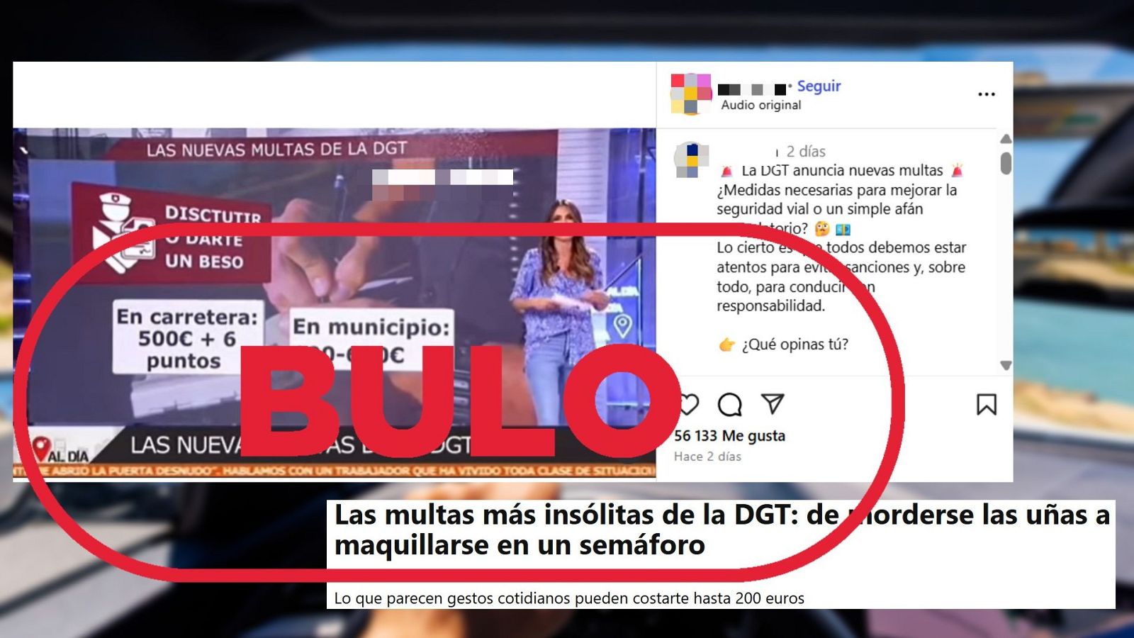 DGT no multa por dar un beso o discutir en el coche, es un bulo