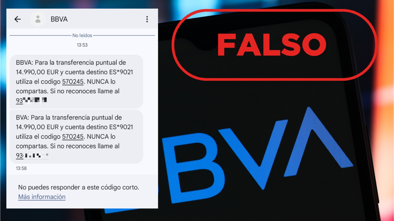 BBVA no te manda este mensaje SMS para que verifiques una transferencia