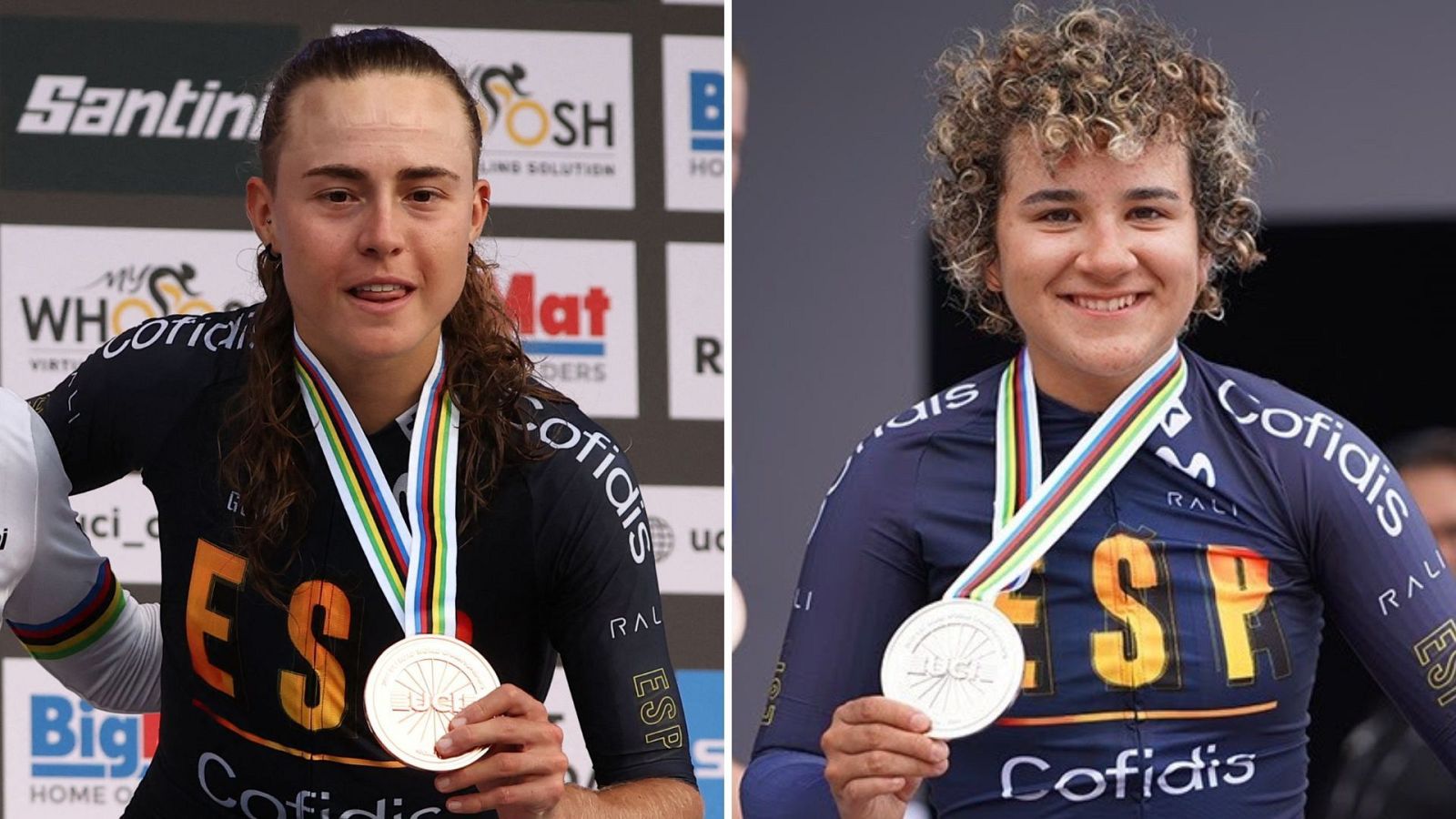 Fotocomposición con Paula Blasi (izquierda) y Palula Ostiz posando con sus medallas en el Mudial de ciclismo de Ruanda