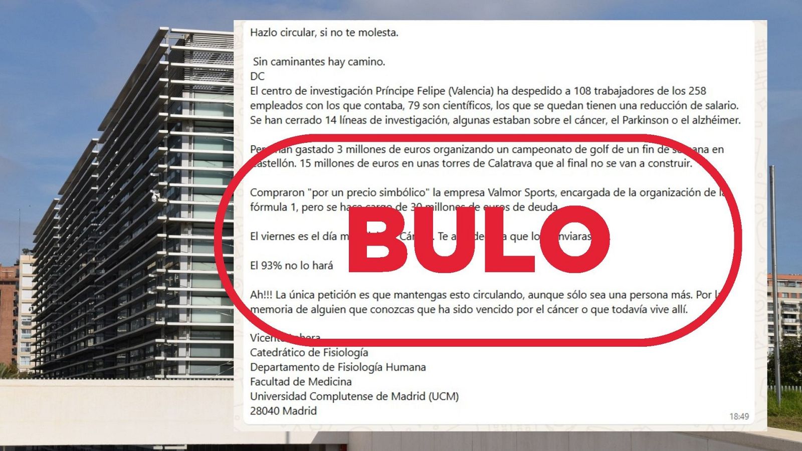 No han despedido de nuevo a 108 científicos del Príncipe Felipe, es un bulo