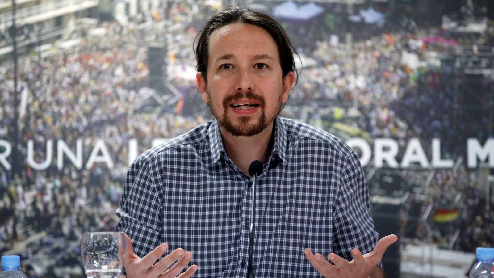 El líder de Podemos, Pablo Iglesias, durante la presentación de la propuesta para la reforma electoral