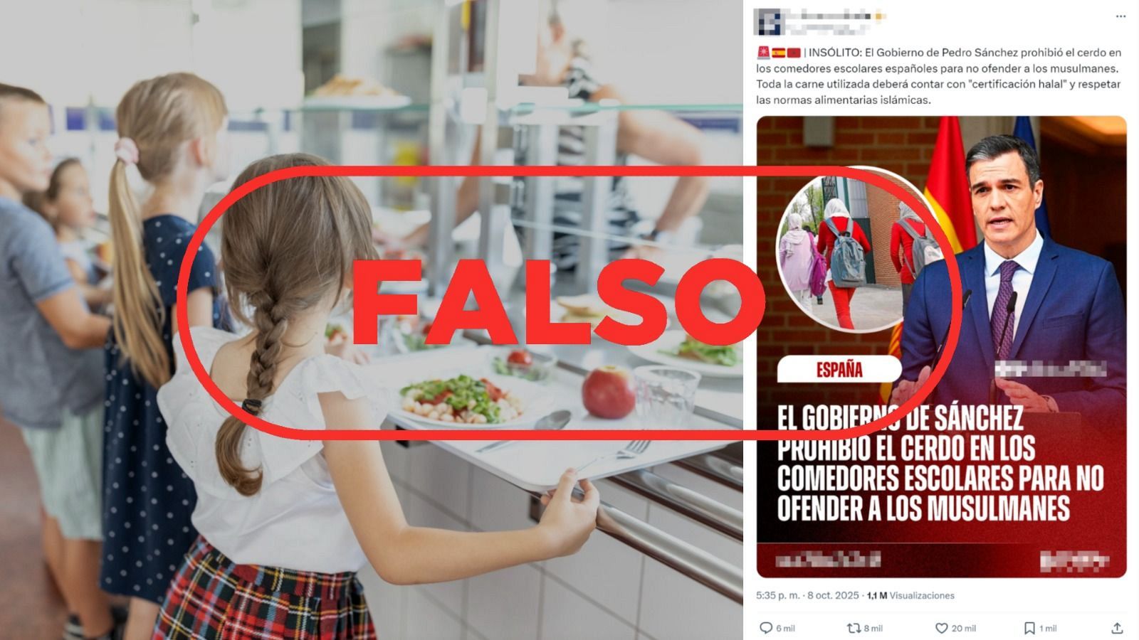 El Gobierno de España no ha prohibido el consumo de carne de cerdo en los comedores escolares