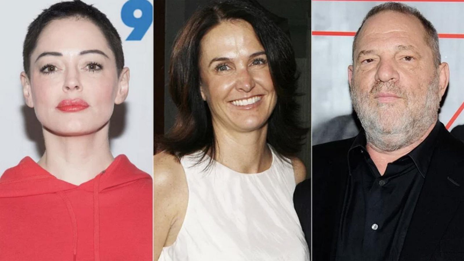 Rose McGowan, Jill Messick y Harvey Weinstein.