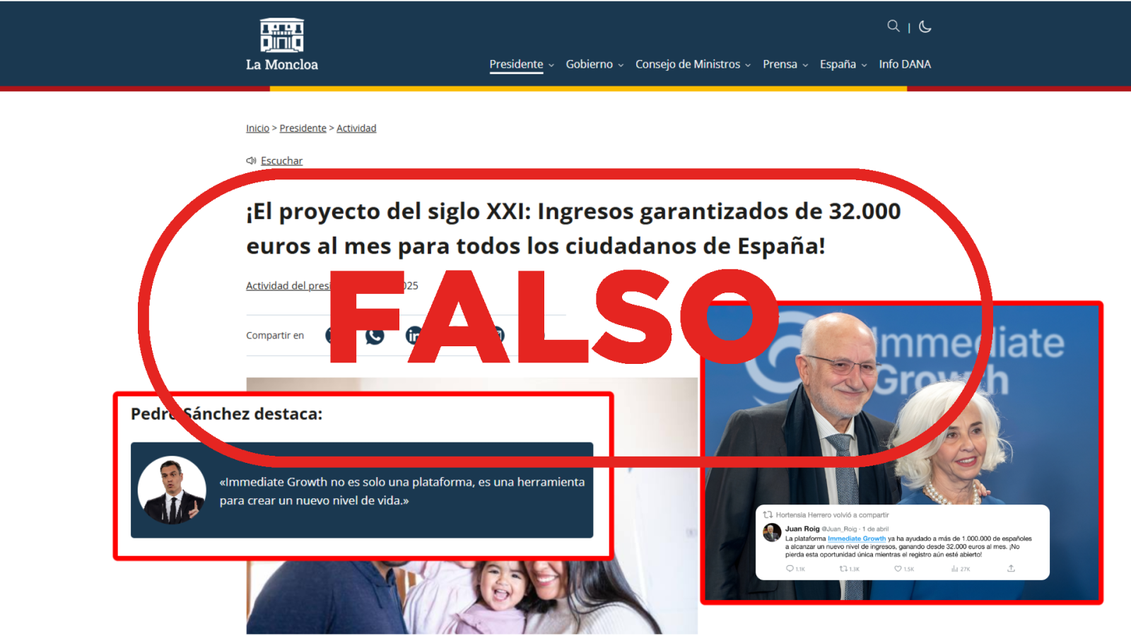 La Moncloa no promociona esta plataforma financiera, es falso