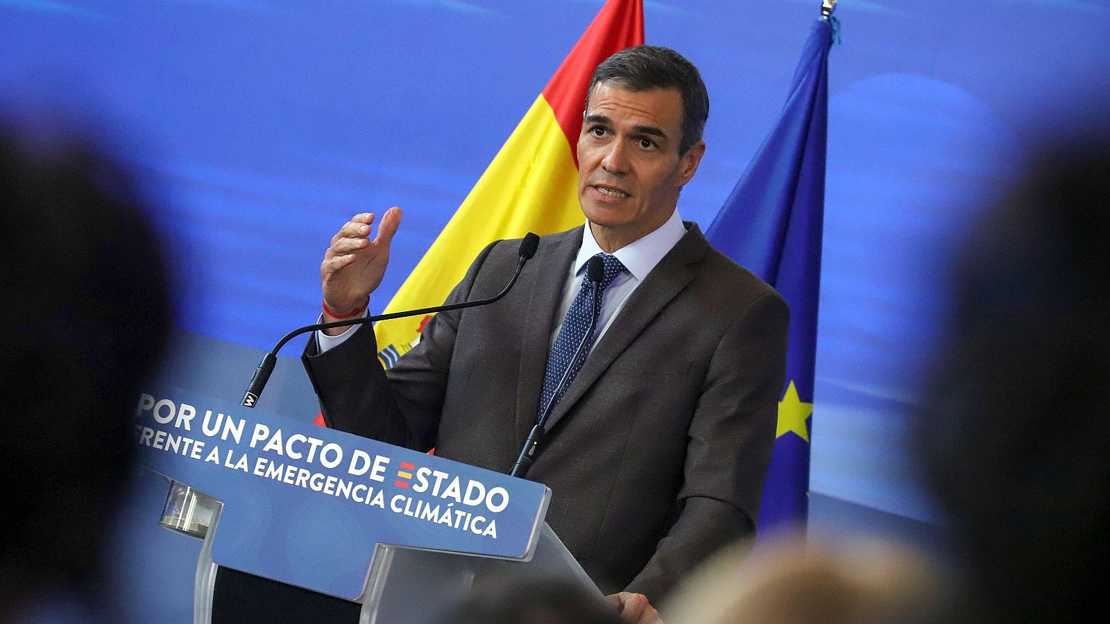 El presidente del Gobierno, Pedro Sánchez, durante un discurso en una convención climática en Ponferrada