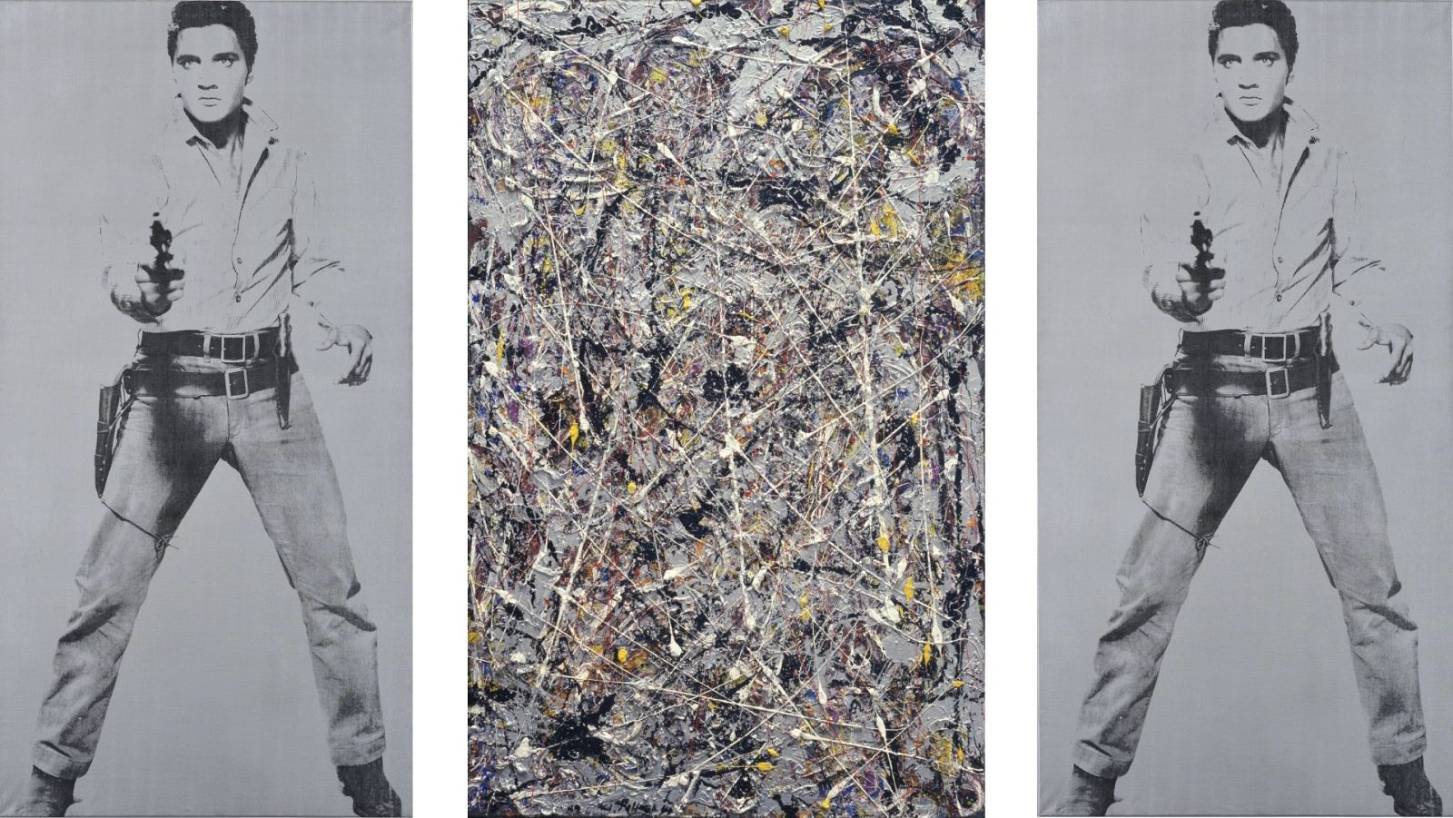 'Fosforescencia 1947' (Jackso Pollock), entre dos imágenes de 'Un solo Elvis, 1964 (Andy Warhol).