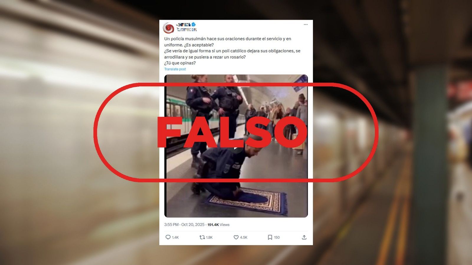 No es un "policía musulmán" rezando en el metro, es IA