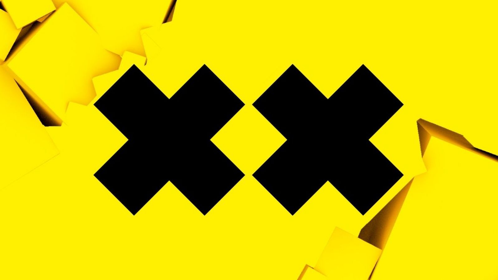 Dos equis negras sobre fondo amarillo texturizado. Diseño gráfico con fuerte contraste, ideal para celebrar un aniversario.