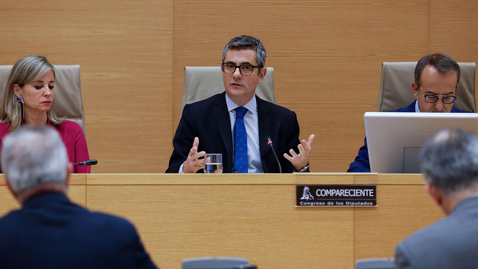 El ministro de la Presidencia, Justicia y Relaciones con las Cortes, Félix Bolaños, durante su comparecencia este viernes a petición propia en la Comisión de Justicia del Congreso.