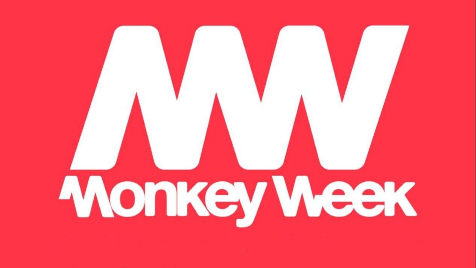 Un logotipo con las letras "MW" blancas y grandes sobre un fondo rojo, con la inscripción "Monkey Week" en una fuente más pequeña debajo.
