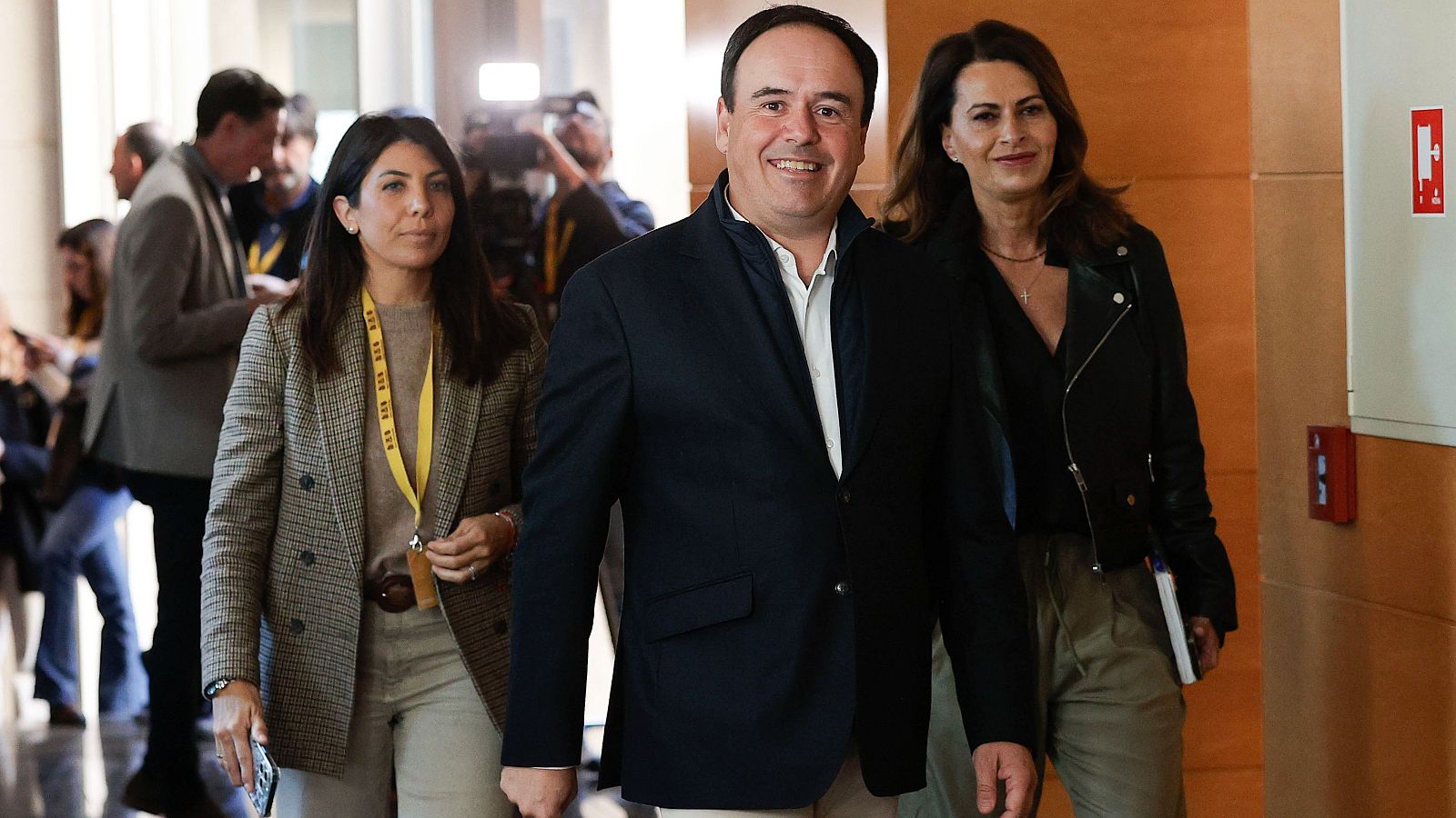 El síndic del PP en Les Corts Valencianes, Juanfran Pérez Llorca, este miércoles, a su llegada para reunirse con el grupo parlamentario popular