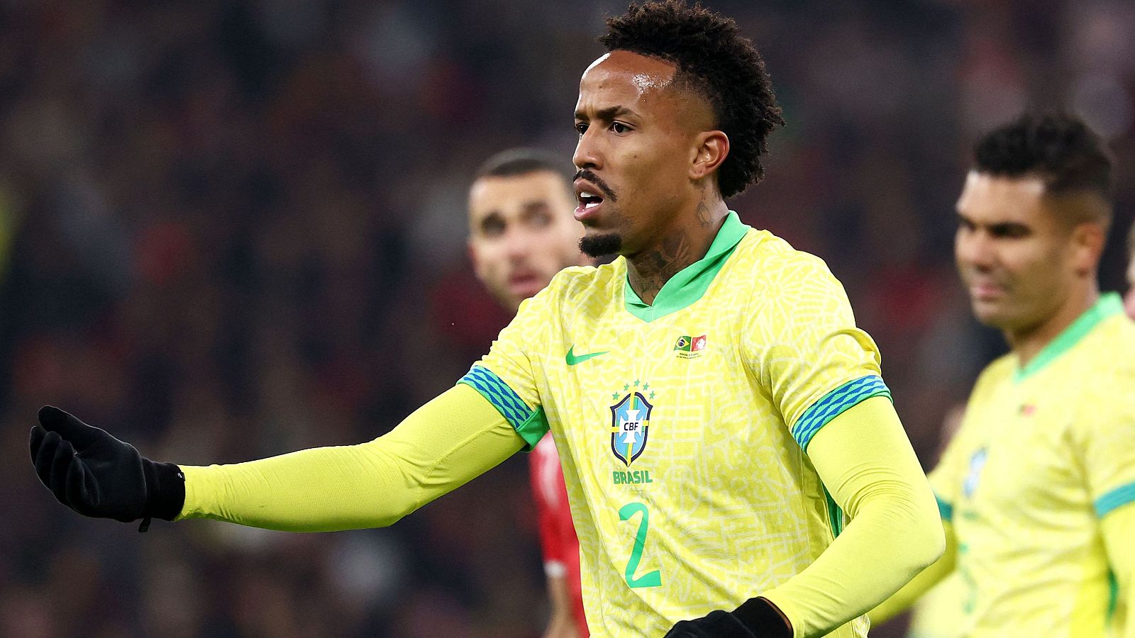 Militao en el partido amistoso de Brasil contra Túnez.