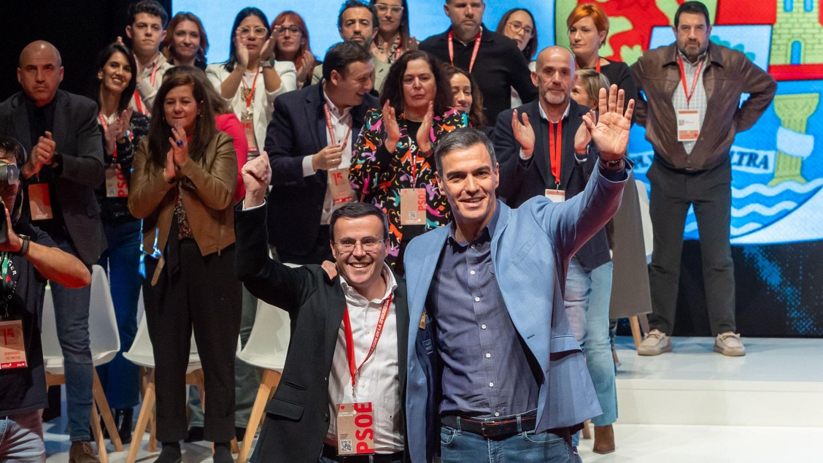 Miguel Ángel Gallardo y Pedro Sánchez, en un acto en Plasencia