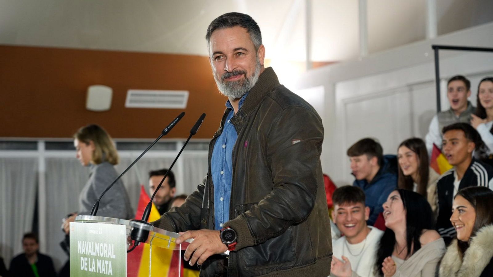 El líder de Vox, Santiago Abascal, en un acto en Navalmoral de la Mata