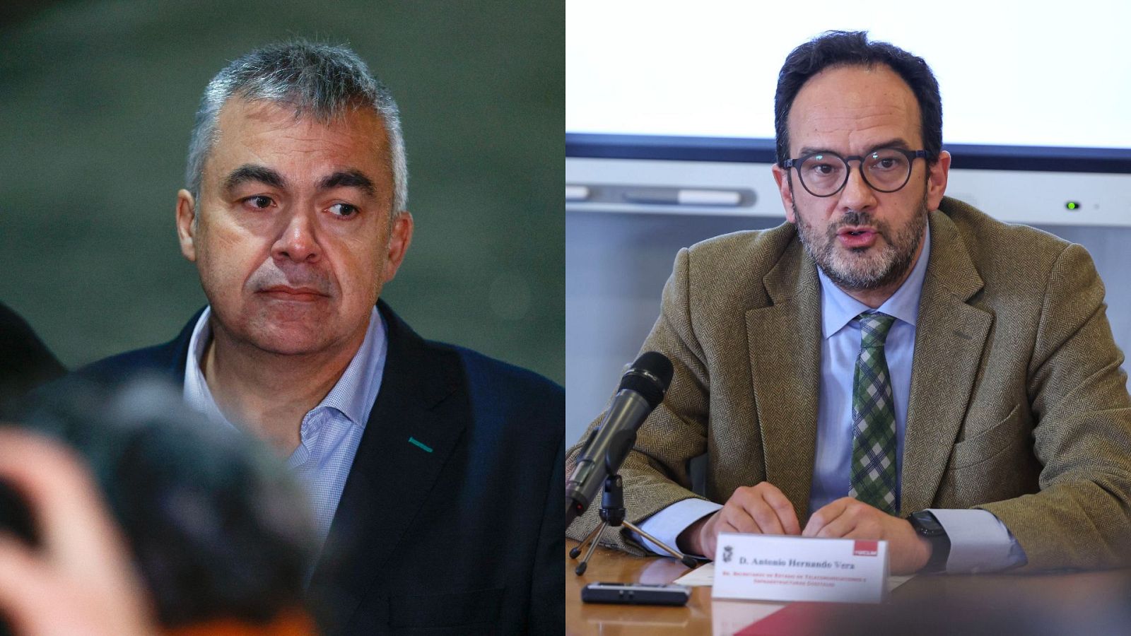 El ex secretario de Organización del PSOE Santos Cerdán y el secretario de Estado de Telecomunicaciones, Antonio Hernando, en imágenes de archivo.