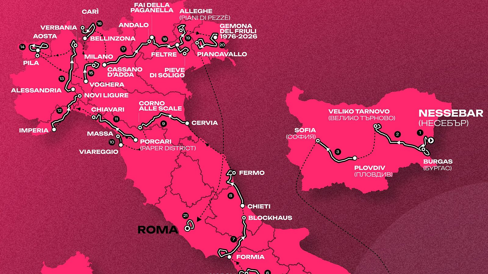El Giro de Italia 2026 comenzará en Bulgaria y finalizará en Roma tras siete finales en alto