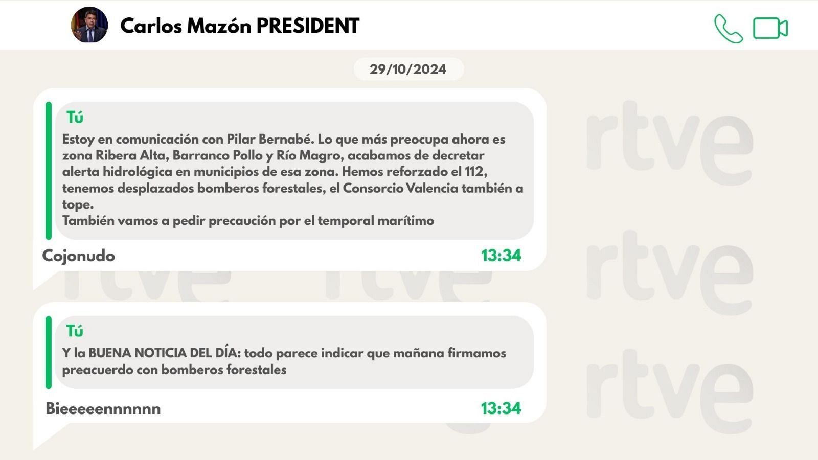 WhatsApps intercambiados entre la exconsellera Salomé Pradas y el expresidente de la Generalitat Carlos Mazón el día de la dana